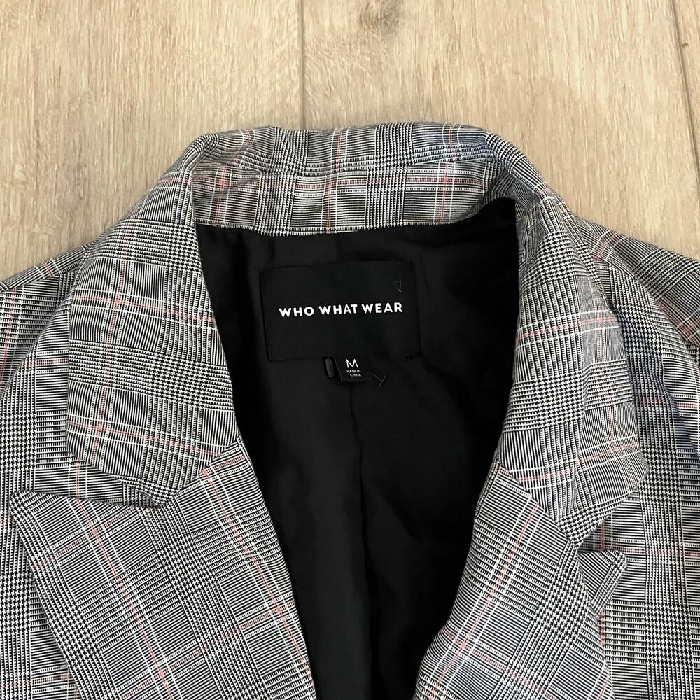 Who What Wear Women's Gray & Pink Plaid Double Breasted Blazer Sz M - Picture 3 of 6
